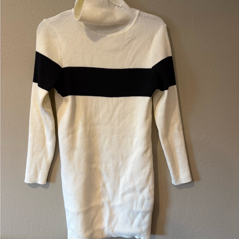 SHEIN Black and White Turtleneck Sweater Dress